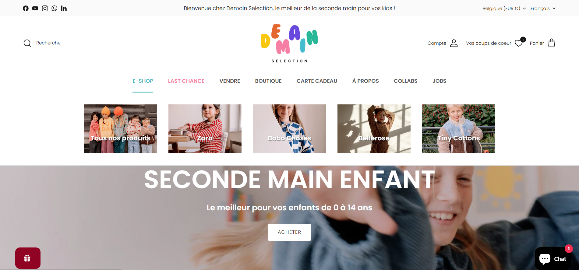 Megamenu of Demain Selection website